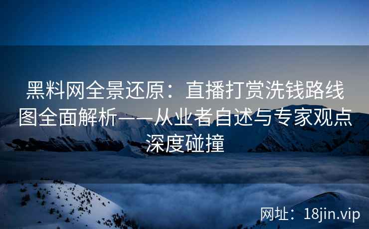 黑料网全景还原：直播打赏洗钱路线图全面解析——从业者自述与专家观点深度碰撞